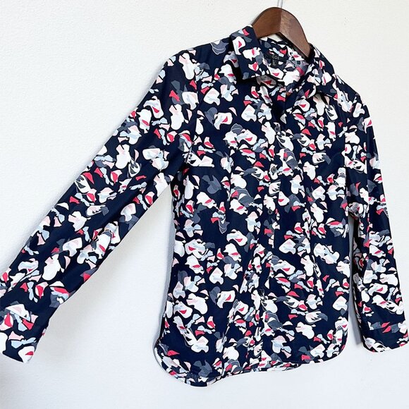 COS 100% Cotton Button Up Down Shirt Top Blouse Abstract Floral Navy Blue 2 $120 - Picture 6 of 13